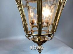 Vintage French Louis XVI Bronze Lantern with Elegant Gold Leaf Finish