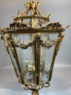 Vintage French Louis XVI Bronze Lantern with Elegant Gold Leaf Finish