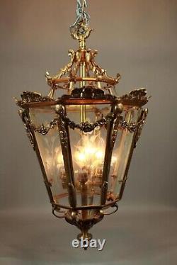 Vintage French Louis XVI Bronze Lantern with Elegant Gold Leaf Finish