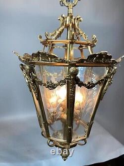 Vintage French Louis XVI Bronze Lantern with Elegant Gold Leaf Finish