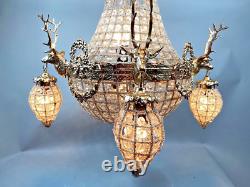 Vintage French Louis XVI Rococo Chandelier in Gold With Deer Heads/Stags Decor