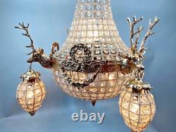 Vintage French Louis XVI Rococo Chandelier in Gold With Deer Heads/Stags Decor