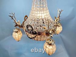 Vintage French Louis XVI Rococo Chandelier in Gold With Deer Heads/Stags Decor