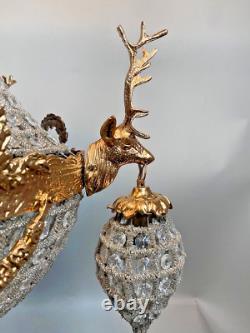 Vintage French Louis XVI Rococo Chandelier in Gold With Deer Heads/Stags Decor