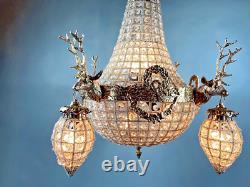 Vintage French Louis XVI Rococo Chandelier in Gold With Deer Heads/Stags Decor