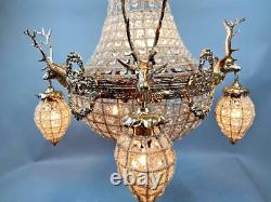 Vintage French Louis XVI Rococo Chandelier in Gold With Deer Heads/Stags Decor