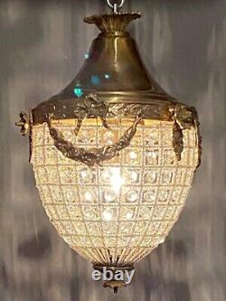 Vintage French Louis XVI Style Bronze Lantern With Antique Patina Finish