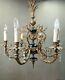 Vintage French Louis Xvi Style Chandelier Ceiling Lamp Brass Hollywood Regency