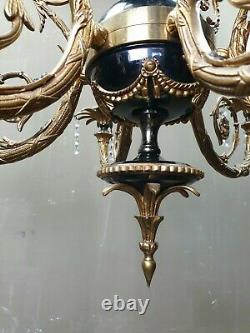 Vintage French Louis XVI Style Chandelier Ceiling Lamp Brass Hollywood Regency
