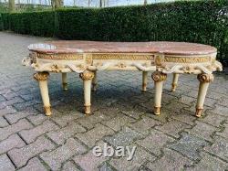 Vintage French Louis XVI Style Coffee Table with Pink Marble and Gold Accents