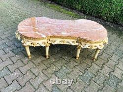 Vintage French Louis XVI Style Coffee Table with Pink Marble and Gold Accents