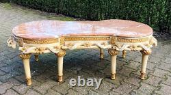 Vintage French Louis XVI Style Coffee Table with Pink Marble and Gold Accents