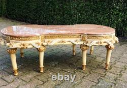 Vintage French Louis XVI Style Coffee Table with Pink Marble and Gold Accents