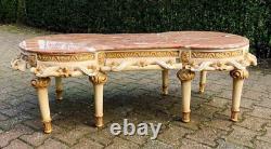 Vintage French Louis XVI Style Coffee Table with Pink Marble and Gold Accents