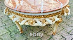 Vintage French Louis XVI Style Coffee Table with Pink Marble and Gold Accents