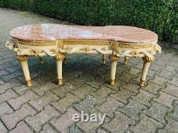 Vintage French Louis XVI Style Coffee Table with Pink Marble and Gold Accents