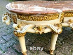 Vintage French Louis XVI Style Coffee Table with Pink Marble and Gold Accents