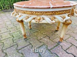 Vintage French Louis XVI Style Coffee Table with Pink Marble and Gold Accents