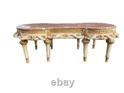 Vintage French Louis XVI Style Coffee Table with Pink Marble and Gold Accents