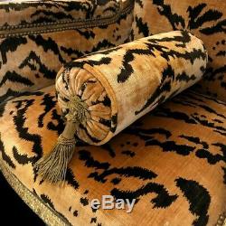 Vintage French Louis XVI Style Giltwood Tete-A-Tete Settee Animal Tiger Velvet