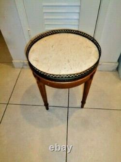 Vintage French Louis XVI Style Side Table With Marble Top Bouillotte Side tracks