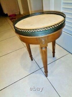 Vintage French Louis XVI Style Side Table With Marble Top Bouillotte Side tracks