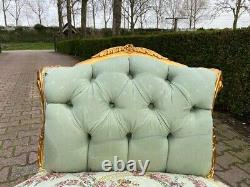 Vintage French Louis XVI Style Sofa Settee in Gilded Beech with Pistachio Green