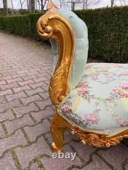 Vintage French Louis XVI Style Sofa Settee in Gilded Beech with Pistachio Green