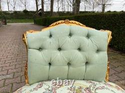 Vintage French Louis XVI Style Sofa Settee in Gilded Beech with Pistachio Green