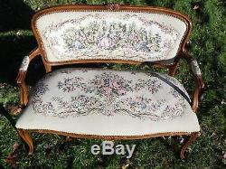 Vintage French Provincial Louis XV style Tapestry Settee Chateau D'Ax Italy