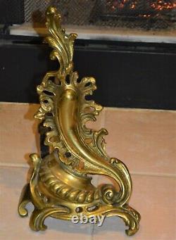 Vintage French Rococo Style Louis XV Bronze or Brass Fire Place Andirons 16.5