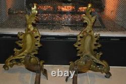 Vintage French Rococo Style Louis XV Bronze or Brass Fire Place Andirons 16.5