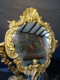 Vintage Louis Style Reproduction French Ladies Boudoir Brass Putti Rococo Mirror