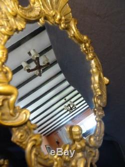 Vintage Louis Style Reproduction French Ladies Boudoir Brass Putti Rococo Mirror