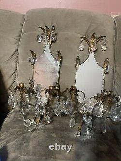 Vintage Louis XV Style French Crystal & Brass Sconces, a Pair