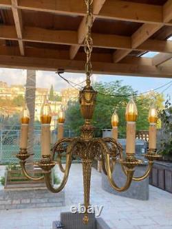 Vintage Louis XVI FRENCH GILT GILDED BRASS SIX ARMS CHANDELIER FIXTURE