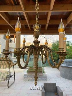 Vintage Louis XVI FRENCH GILT GILDED BRASS SIX ARMS CHANDELIER FIXTURE