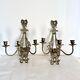 Vintage Pair Of French Empire Louis Xv 3-arm Gilt Candle Candelabra Wall Sconces
