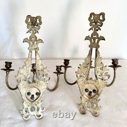 Vintage Pair Of French Empire Louis XV 3-arm Gilt Candle Candelabra Wall Sconces