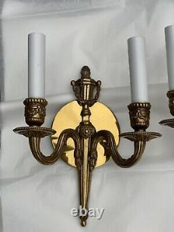 Vintage Petite French Louis XV Style Brass Wall Sconce Sconces 2 Pair Available