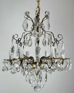 Vintage Small 17 French Louis XV Cage Brass Crystal Chandelier Boudoir Hallway