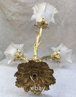 Vintage french lamp light chandelier 1960-70's brass glass Louis XV style