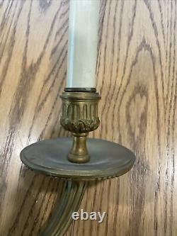 Vtg French Louis XVI Style Solid Brass 2 Arm Wall Sconce Electric 17 Inch