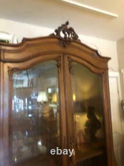 Walnut Armoire Display Cabinet Antique French Louis XVI Tall 1880
